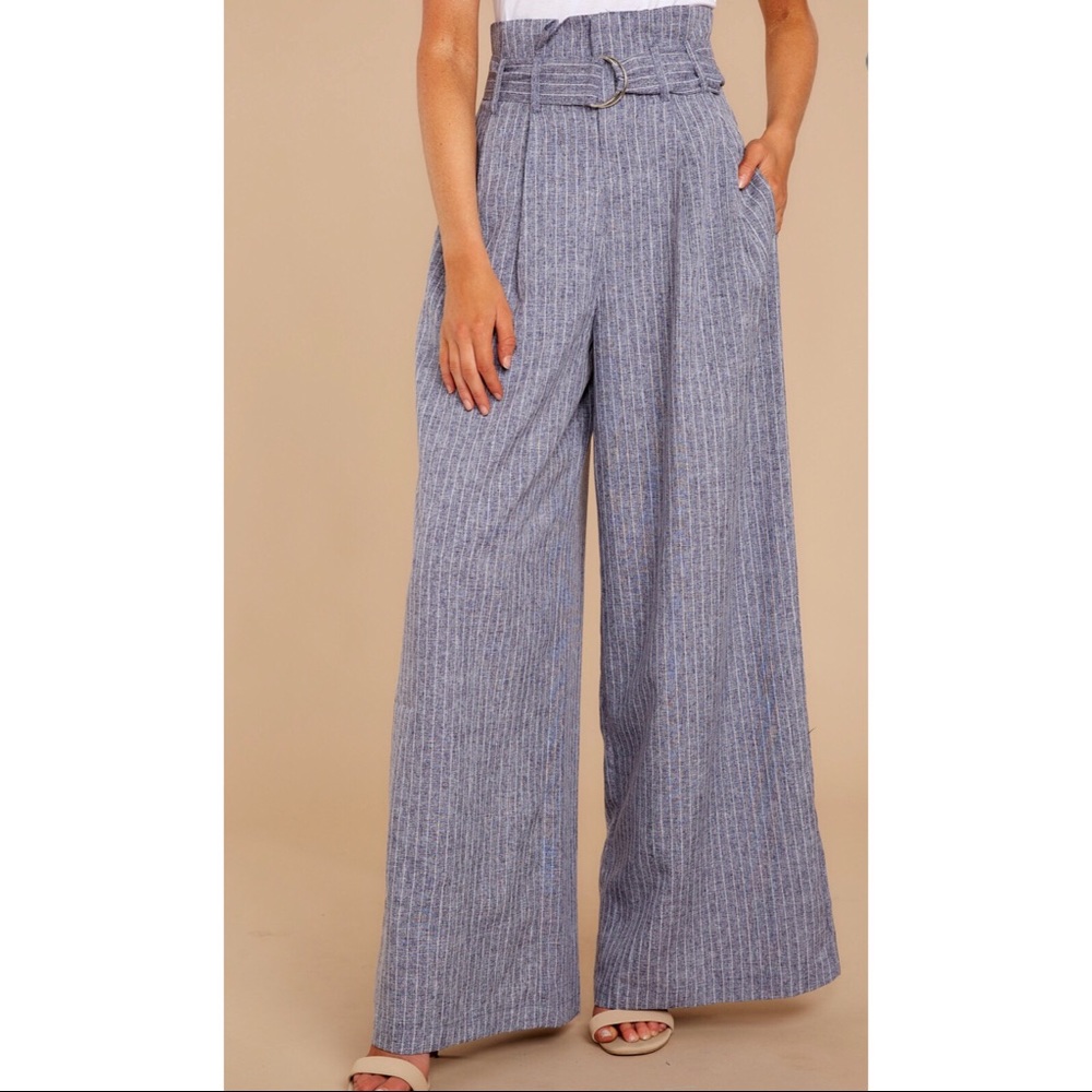 Blue and white striped palazzo pants